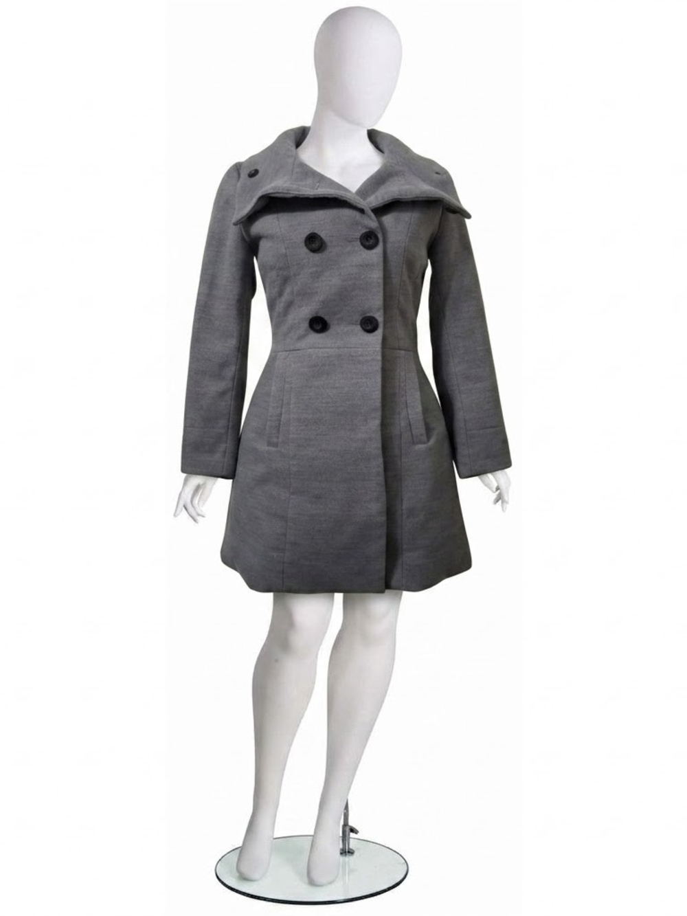 DIVIDED H&M Gray Double Breasted High Neck Pea Coat - Size 2